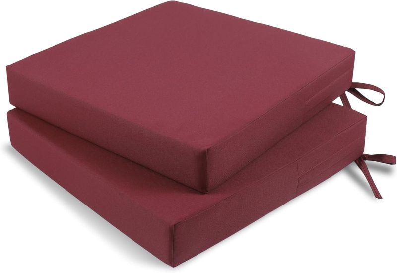 Photo 1 of  Patio Chair Cushions for Outdoor Furniture Seat Set of 2 19x19 Inch Chair Outside Waterproof with Ties Square Burgundy Maroon