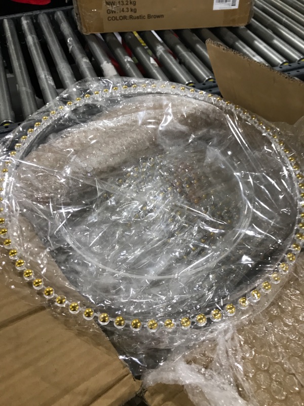 Photo 2 of 24 Pcs 12.6 Inch Gold Beaded Charger Plates Clear Acrylic Round Charger Plates Bulk Gold Beaded Rim Dinner Charger Plates Plastic Plate Chargers Table Decoration for Wedding Birthday Event Party