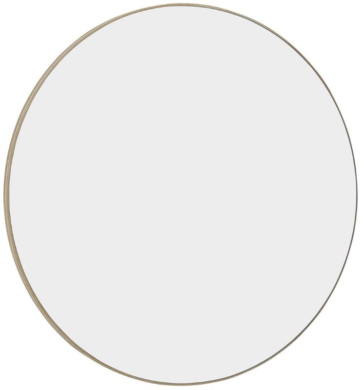 Photo 1 of 4" Round Contemporary Natural Brushed Stainless Steel Round Mirror | Thin Edge Circular Wall Mirror | Glass Panel Rounded Circle Design Vanity Mirror for Bedroom, Bathroom | Hangs