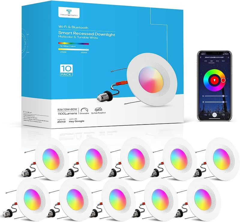 Photo 1 of  6 Inch Smart LED Recessed Lights 10 Pack? 13W 1100LM Retrofit LED Recessed Lighting RGBCW Color Changing Dimmable Can Lights, Downlight Work with Alexa/Google Assistant