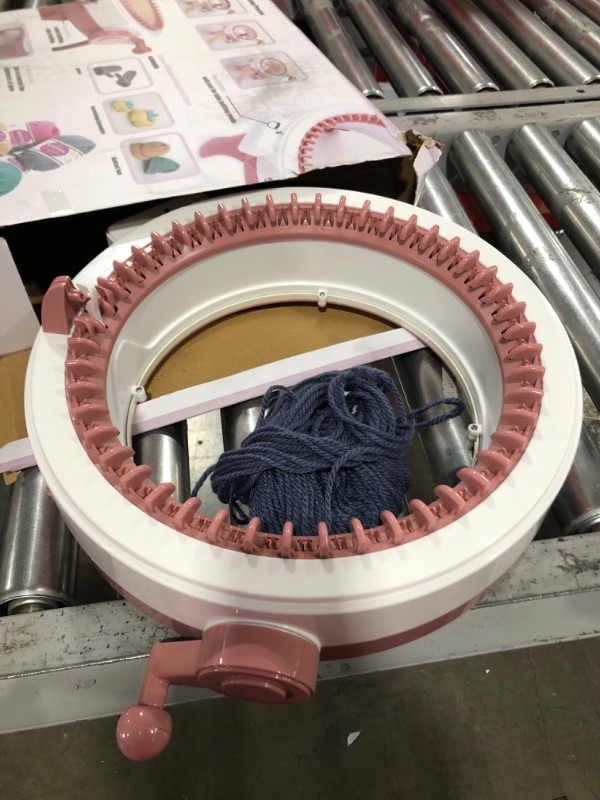 Photo 2 of 48 Needles Knitting Machines with Row Counter, Smart Knitting Round Loom for Adults/Kids, Knitting Board Rotating Double Knit Loom Machine Kits Pink White 48 Needles "missing 4 legs" 