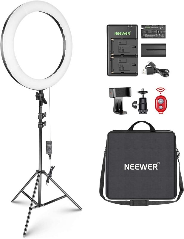 Photo 1 of NEEWER 20" LED Ring Light Kit for Makeup YouTube TikTok Video Blogger Salon, Adjustable Color Temperature with Battery/DC Power Option, USB Battery Charger, AC Adapter, Phone Clamp and Stand 