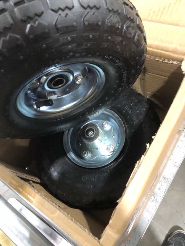 Photo 3 of 2 Pack 4.10/3.50-4" Pneumatic Air Filled Heavy-Duty Wheels/Tires,10" All Purpose Utility Wheels/Tires for Hand Truck/Gorilla Utility Cart/Garden Cart,5/8" Center Bearing,2.25" Offset Hub…