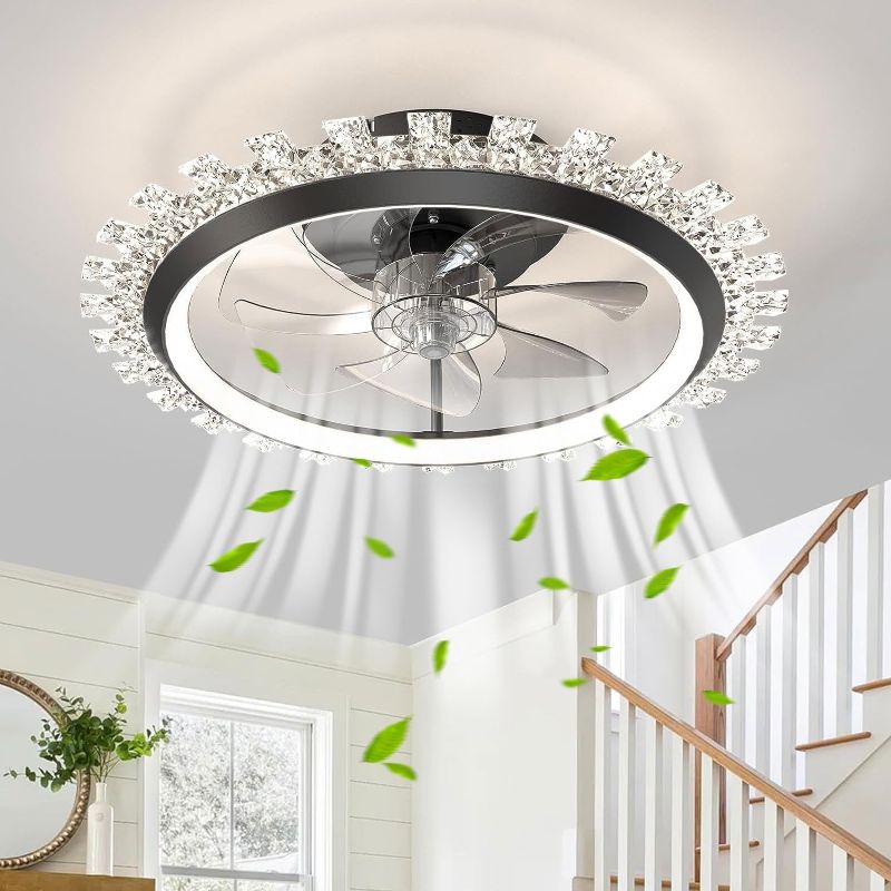 Photo 1 of Flush Mount Ceiling Fans with Lights,dimmable Low Profile Ceiling Fans with Lights,Timing and Reversible Lighting&Ceiling Fans, 3 Light Color and 6 speeds Ceiling Fan with Lights, Luxury,Black 