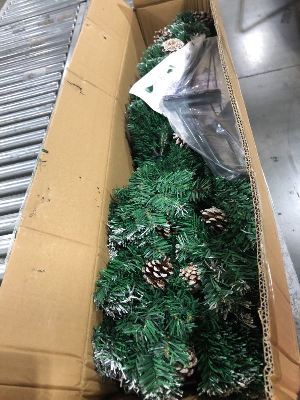 Photo 2 of 7FT Artificial Christmas Tree with Pine Cones by youmipets, Snowy Xmas Tree Perfect for Home, Shops and Holiday Decoration, Green/White