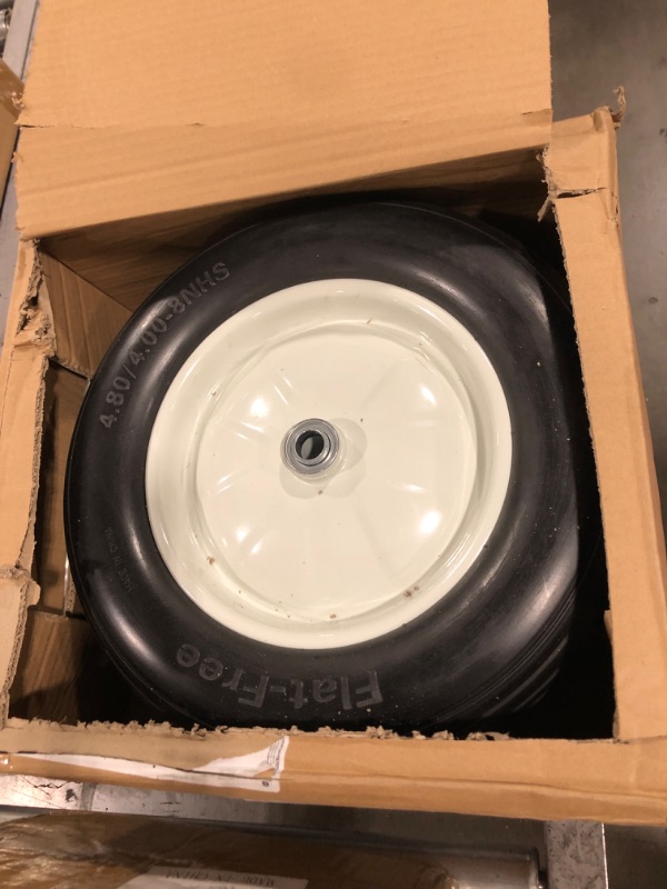 Photo 1 of 2-Pack of 4.80/4.00-8" Flat Free Tire on Wheel,16"Universal Solid Wheelbarrow Tire,3"Center Hub with 3/4" Bearings,Steel Rim,Ribbed Tread,for Wheelbarrows,Garden and Utility Carts,Trolleys 