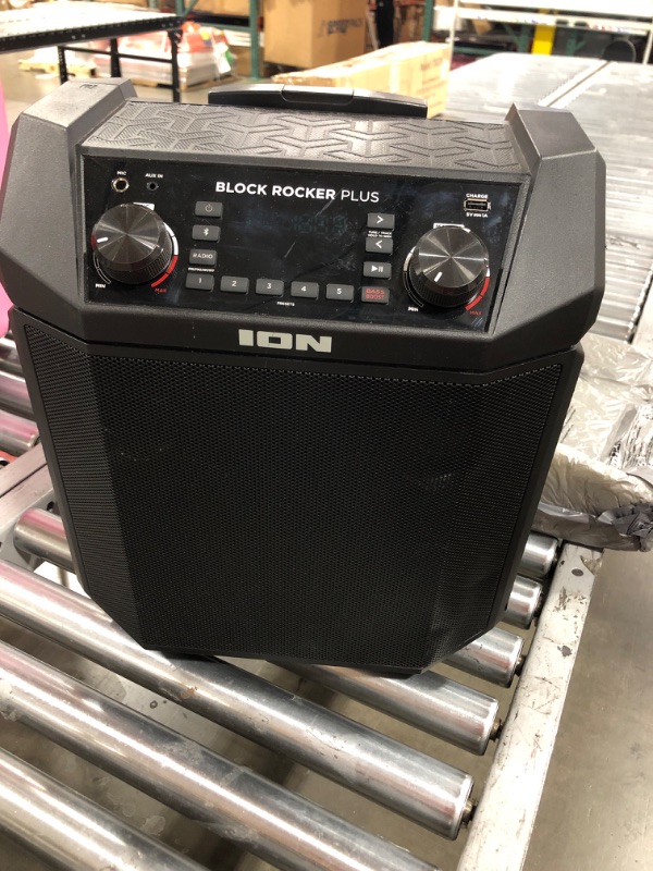 Photo 2 of ION Block Rocker Plus - 100W Bluetooth Outdoor Speaker with Rechargeable Battery, Karaoke Microphone, Radio, Wheels, Telescopic Handle & USB Charging
