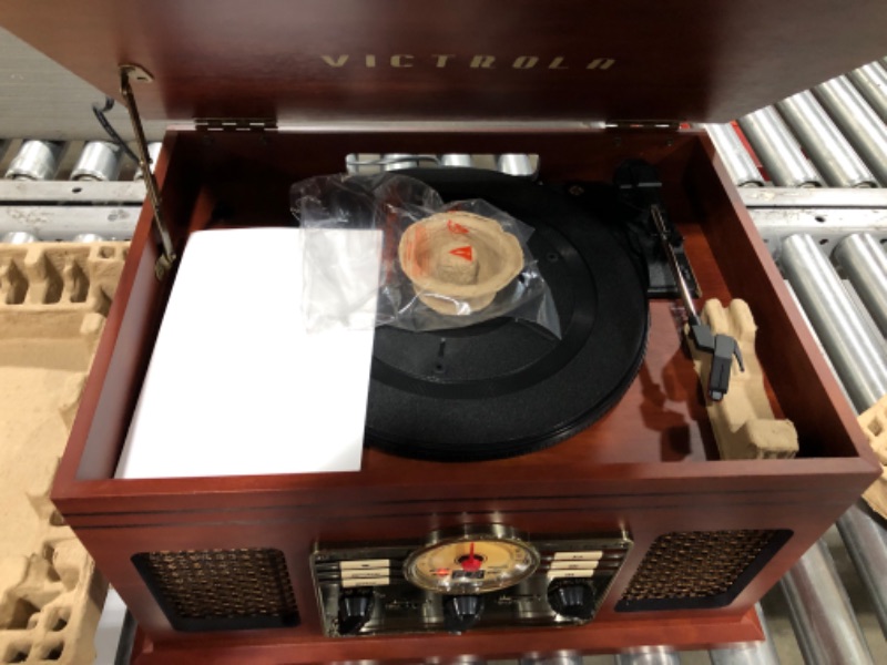 Photo 3 of Victrola Nostalgic 6-in-1 Bluetooth Record Player & Multimedia Center with Built-in Speakers - 3-Speed Turntable, CD & Cassette Player, FM Radio | Wireless Music Streaming | Mahogany
