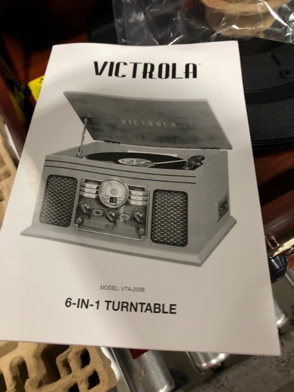 Photo 4 of Victrola Nostalgic 6-in-1 Bluetooth Record Player & Multimedia Center with Built-in Speakers - 3-Speed Turntable, CD & Cassette Player, FM Radio | Wireless Music Streaming | Mahogany
