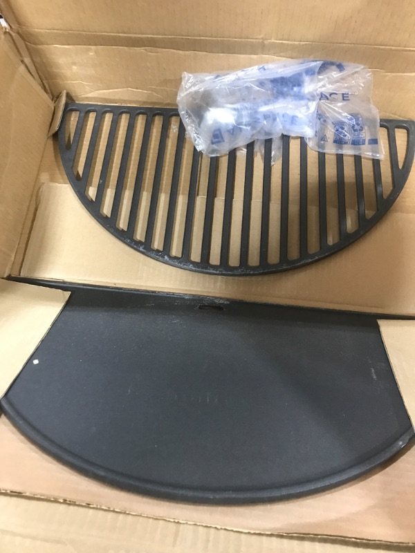 Photo 2 of Grill Valueparts Half Moon Grate and Reversible Griddle Replacement for Kamado Joe Classic III Classic II Classic I, Large Big Green Egg Cast Iron Cooking Grid Grate Griddle Grill Replacement Parts