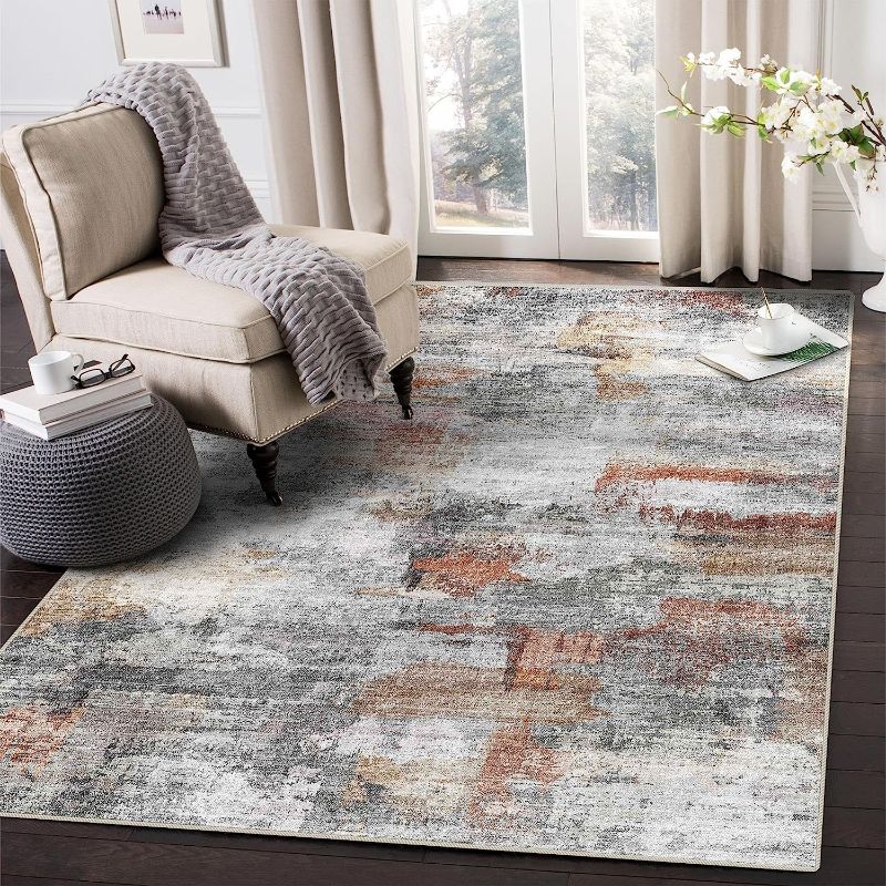 Photo 1 of 
vivorug Washable Rug, Ultra Soft Area Rug 8x10, Non Slip Abstract Rug Foldable, Stain Resistant Rugs for Living Room Bedroom, Modern Fuzzy Rug (Gray/