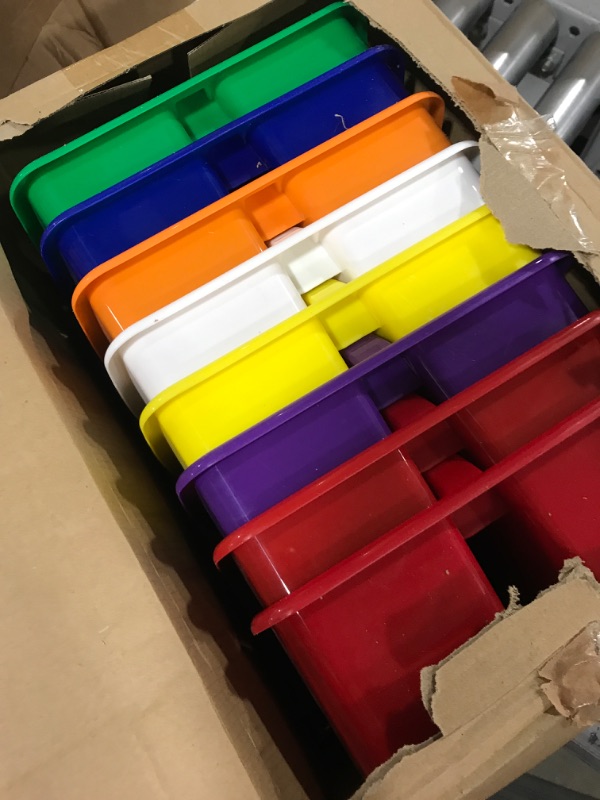 Photo 2 of 8 Pack Classroom Supply Caddies 3 Equal Compartment Caddies, Assorted Colors Plastic Caddy Organizers with Built in Handles and Stackable Design