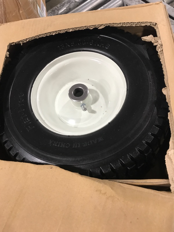 Photo 2 of 2-Pack 13x5.00-6 Flat-Free Tire with Rim,3"Centered Hub with 3/4" Bushings,w/Grease Fitting?400lbs Capacity,13x5-6 No-Flat Solid Rubber Turf Wheel,for Riding Lawn mower,Garden Cart,Wheelbarrow