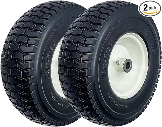 Photo 1 of 2-Pack 13x5.00-6 Flat-Free Tire with Rim,3"Centered Hub with 3/4" Bushings,w/Grease Fitting?400lbs Capacity,13x5-6 No-Flat Solid Rubber Turf Wheel,for Riding Lawn mower,Garden Cart,Wheelbarrow