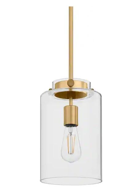 Photo 1 of Mullins 6.75 in. 1-Light Honey Gold Mini Pendant Hanging Light, Kitchen Pendant Lighting
