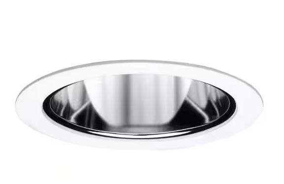 Photo 1 of 4 in. Satin White Recessed Ceiling Light Cone Trim with Specular Reflector
