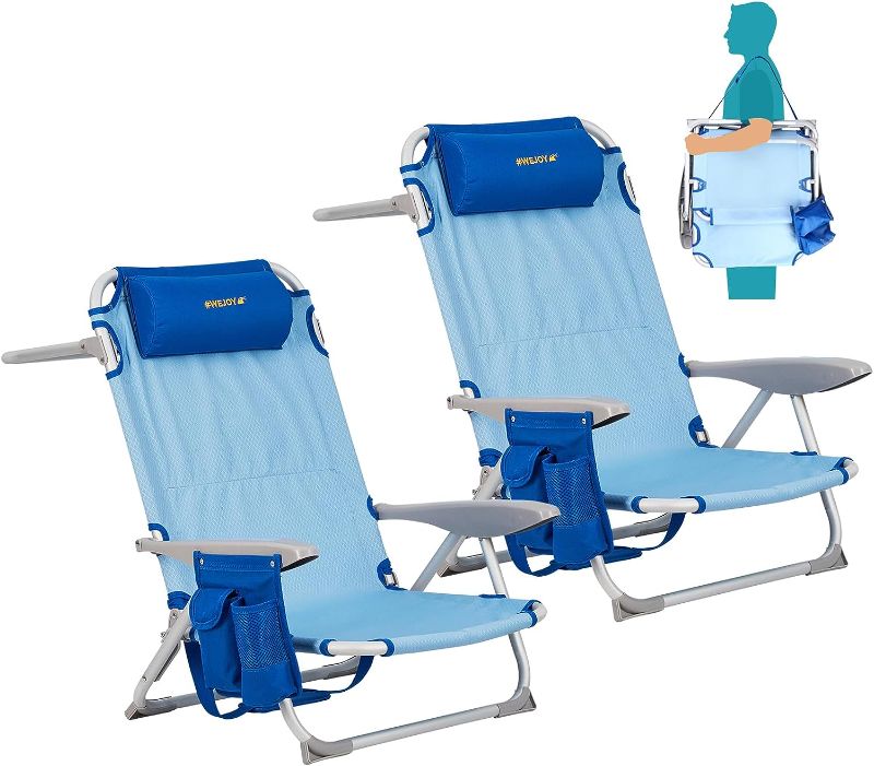 Photo 1 of #WEJOY 2 Pack Reclining Lightweight Beach Chair, 4-Position Aluminum Folding Beach Chairs for Adults with Headrest Carry Strap Cup Holder Side Pocket for Outdoor Camping Lawn
