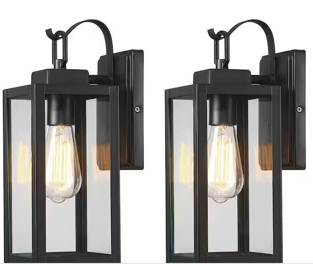 Photo 1 of 1-Light Matte Black Modern Hardwired Outdoor Wall Lantern Sconce (2-Pack)
