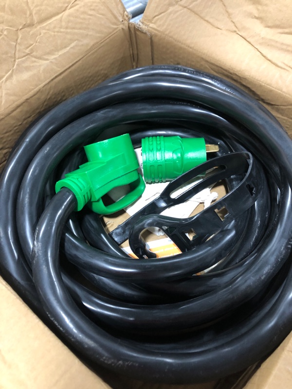 Photo 2 of addlon 50 Amp 25 Feet RV/EV Extension Cord with Adapter 30M/50F, Heavy Duty 6/3+8/1 STW AWG Gauge 4 Prong Power Cord, NEMA 14-50P to 14-50R, Tesla Model 3-S-X-Y,Black-Green, ETL Listed 50A-25FT