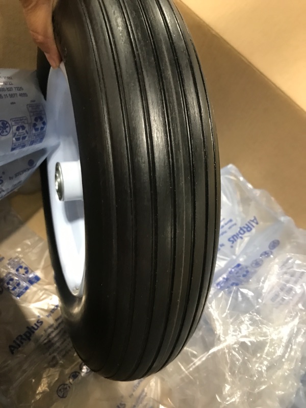 Photo 3 of Bekith 14.5" Flat Free Wheelbarrow Tire, Solid Polyurethane Airless Tires 4.80/4.00-8 5/8 Ball Bearing 3" Centered hub for Hand Truck, Tool Cart, Garden Carts, Outdoor Wagon, 1 Pc