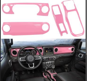 Photo 1 of Bzsunway ABS Center Console Panel Dashboard Cover+AWD Panel+Cup Holder Panel Kit  for 2018-2021  Jeep Wrangler JL Jeep Gladiator JT 2020 pink 