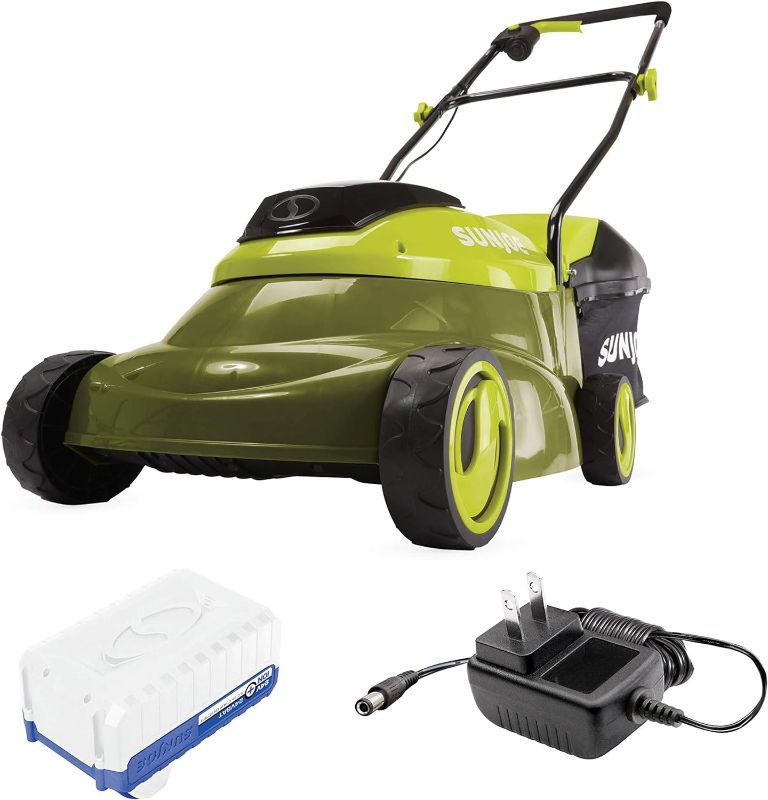 Photo 1 of Sun Joe 24V-MJ14C 24-Volt IONMAX Cordless Push Lawn Mower Kit, 14-inch, W/ 4.0-Ah Battery + Charger
