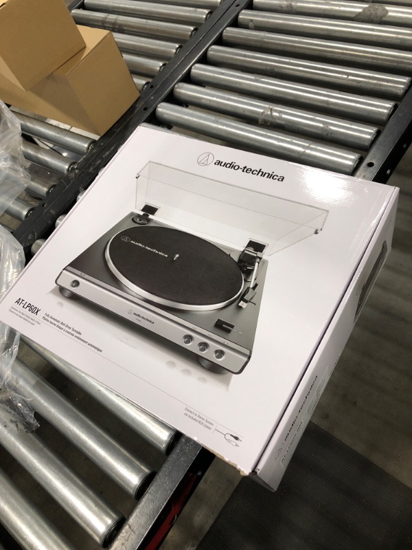 Photo 1 of Audio-Technica AT-LP60X-GM Fully Automatic Belt-Drive Stereo Turntable, Gunmetal/Black, Hi-Fi, 2 Speed, Dust Cover, Anti-Resonance, Die-Cast Aluminum Platter Silver