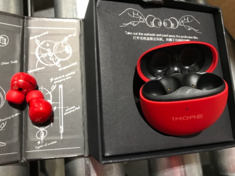 Photo 2 of 1MORE ComfoBuds Mini Hybrid Active Noise Cancelling Earbuds, in-Ear Headphones with Stereo Sound, Earbuds Wireless Bluetooth 5.2, Clear Calls, Wireless Charging, Soothing Sound, Waterproof, Red