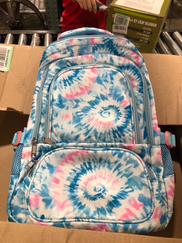 Photo 2 of BLUEFAIRY Tie Dye Backpack for Girls Kids Primary Bookbags for Teens Elementary Middle School Bags Blue Spiral Print Adorable Travel Gifts Age 5-9 Mochila para Niños 17 Inch