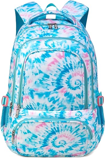 Photo 1 of BLUEFAIRY Tie Dye Backpack for Girls Kids Primary Bookbags for Teens Elementary Middle School Bags Blue Spiral Print Adorable Travel Gifts Age 5-9 Mochila para Niños 17 Inch