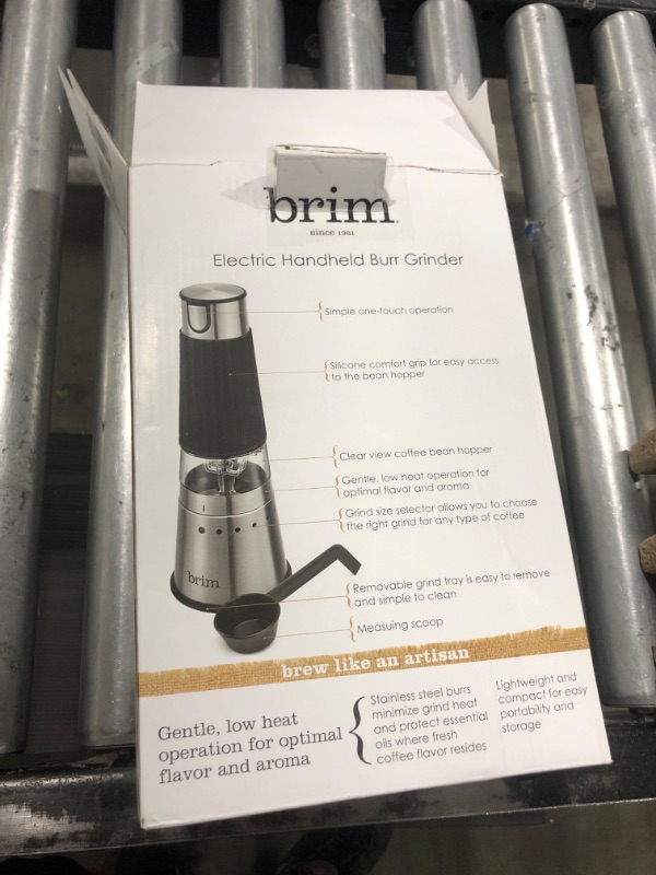 Photo 3 of Brim Electric Handheld Burr Coffee Grinder, Simple One-Touch Operation, 9 Precise Grind Settings from Espresso to French Press, Removable 30g Ground Container for Easy Clean Up, Stainless Steel/Black