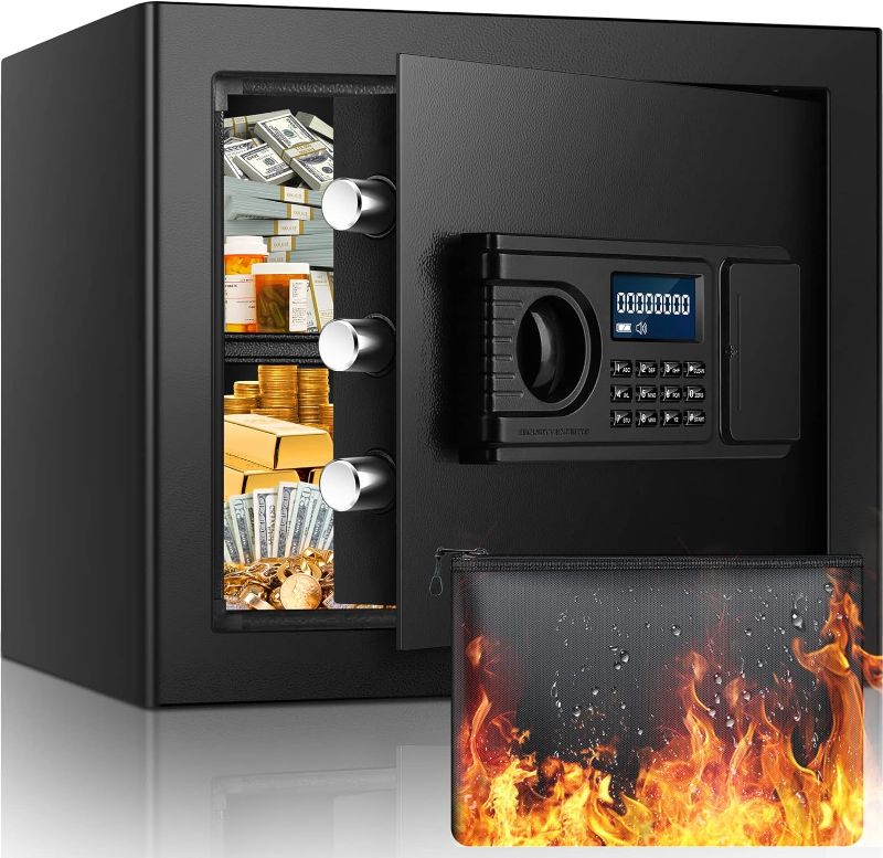 Photo 1 of GHJGAGE Home Safe Fireproof Waterproof, 1.0 Cu ft Fireproof Safe Box with Fireproof Bag & Combination Lock, Anti-Theft Document Safes for Money Firearm Medicine Valuables