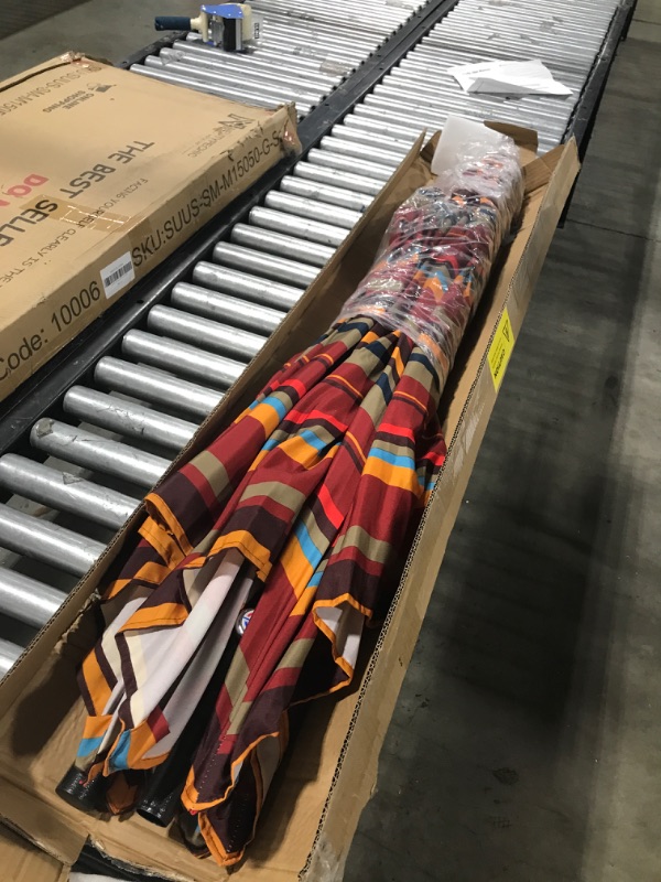Photo 1 of 108'' Market Umbrella (MULTI COLORED RED STRIPES)