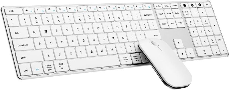 Photo 1 of seenda Wireless Bluetooth Keyboard and Mouse for Win & Mac, Multi-Device Rechargeable Slim Keyboard and Mouse Combo, Compatible with Win 7/8/10, MacBook Pro/Air, iPad, Tablet - White Silver