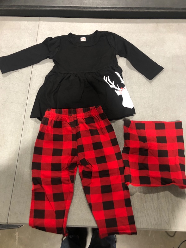 Photo 2 of 3Pcs Toddler Baby Girl Long Sleeve Reindeer T-Shirt Dress Top+Plaid Pant with Scarf Christmas Outfit Set 1-2t