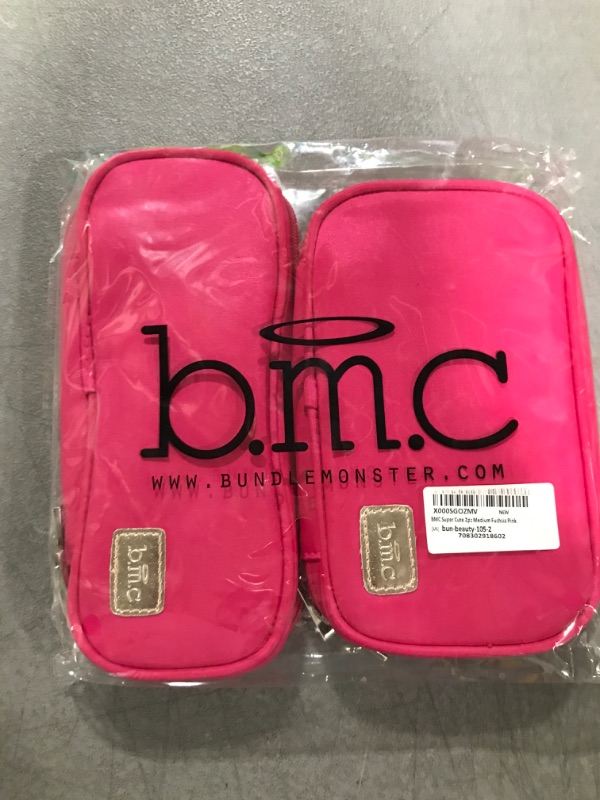 Photo 1 of BMC Super Cute 2pc Medium Fuchsia Pink Soft Fabric Style Travel Cosmetic and Jewelry Case Set
