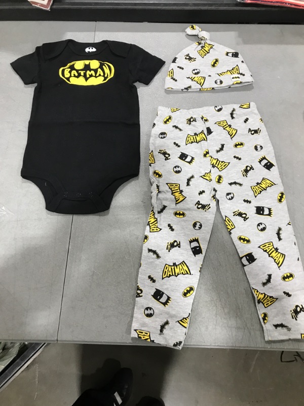 Photo 1 of DC Comics Batman Baby 3 Piece Outfit Set: Cuddly Bodysuit Pants Hat 24M