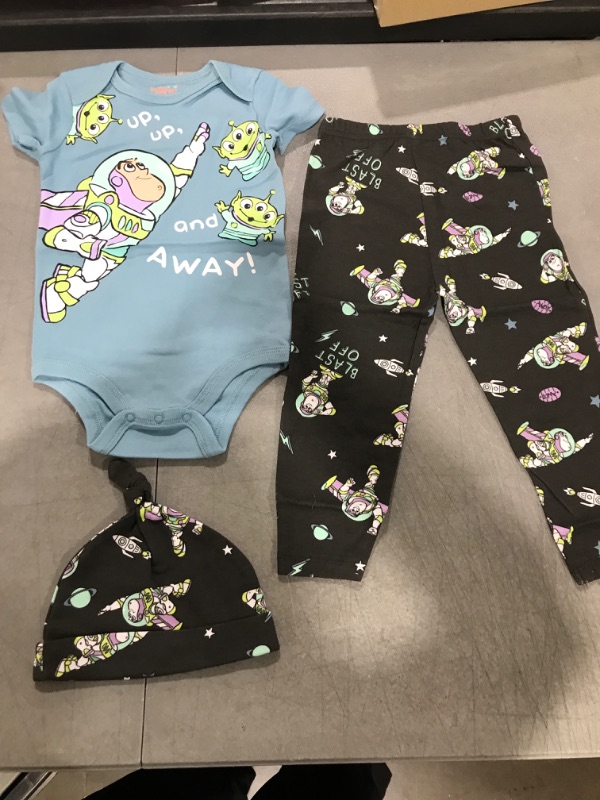 Photo 2 of Disney Pixar Toy Story Monsters Inc. Lion King Mickey Mouse Mike Baby Bodysuit Pants and Hat 3 Piece Set Newborn to Infant 24 Months Toy Story / Blue