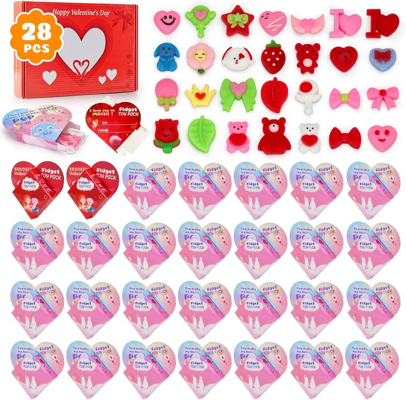 Photo 1 of AKARY Valentines Day Gifts for Kids - Squishy Toy Set, 28 Pcs Mini Mochi Toys, Stress Relief Toys for Classroom Prizes, Valentines Day Gifts for Kids Classroom, Goodie Bag Stuffers, Bulk Party Favors