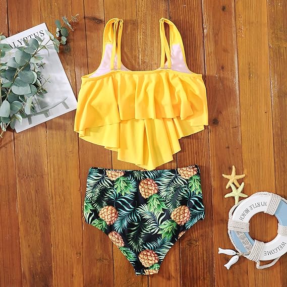 Photo 1 of  Swimsuit Set Two Piece Bathing Suits Ruffled Flounce Top High Waisted Bikini Set
WOMEN LARGE 