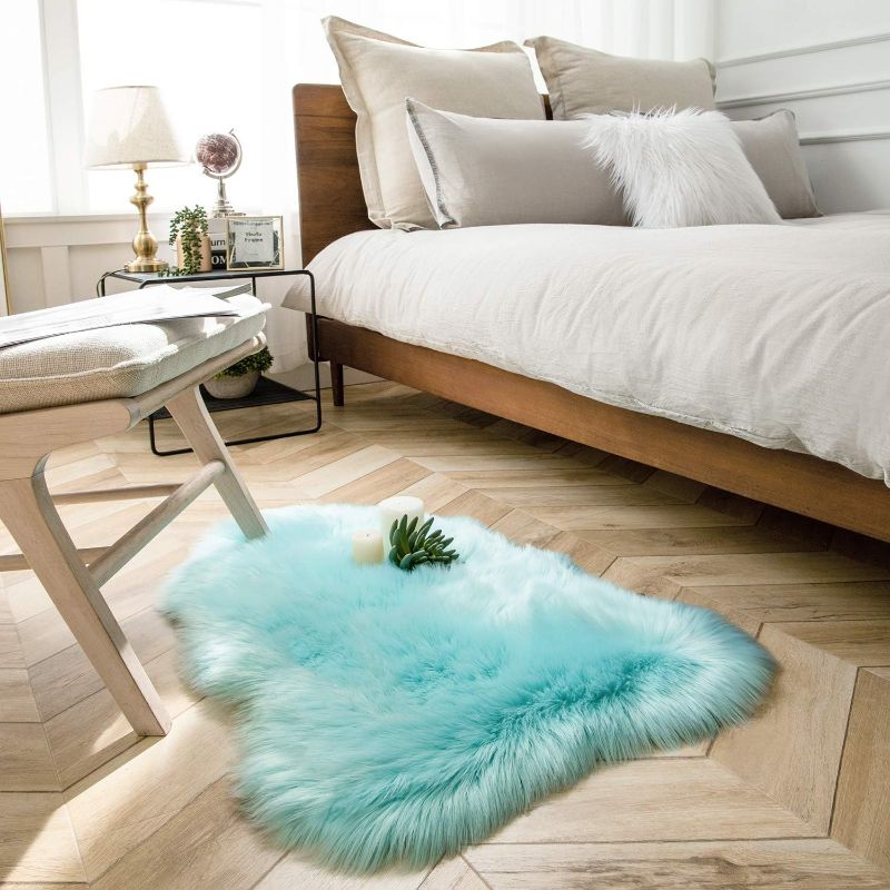 Photo 1 of Ashler faux fur rug, Fluffy Shaggy Area Rug Ultra Soft 2 x 3 Feet Sheepskin Fur Rug, Turquoise Fuzzy Rug Machine Washable Shag Rug, Nursery Decor Throw Rugs for Bedroom, kids room, Living Room
