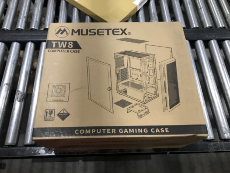 Photo 2 of MUSETEX ATX PC Case Pre-Install 6 PWM ARGB Fans, Mid Tower Gaming Case with Opening Tempered Glass Side Panel Door, Mesh Computer Case, TW8