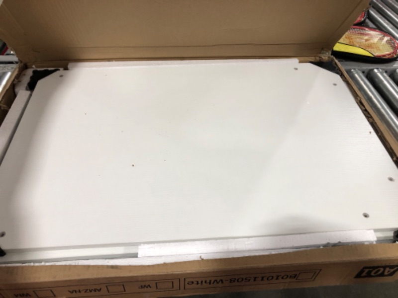 Photo 3 of ODK 40 Inch Small L Shaped Gaming Computer Desk with Power Outlets, Reversible Storage Shelves & PC Stand for Home Office Workstation, Modern Simple Writing Study Table with Storage Bag, White White 40 inch