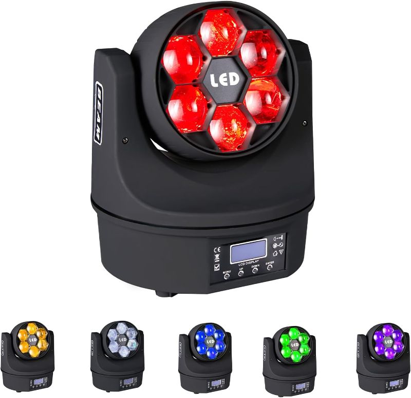 Photo 1 of 6x15W Mini Bee Eye Moving Head DJ Light, 90W LED RGBW Stage Light Rotate Beam Spot Effect, DMX Sound Activated Remote Control for Parties Wedding Bar Church...
