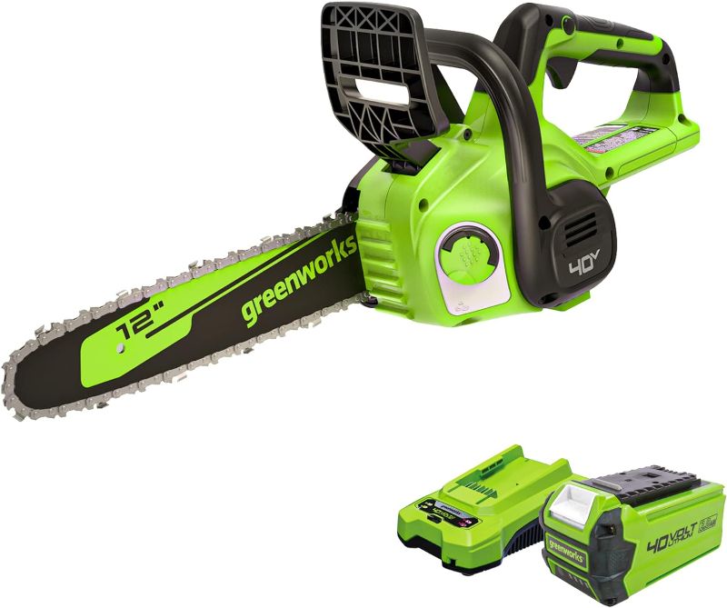 Photo 1 of Greenworks 40V 12" Cordless Compact Chainsaw (Great For Storm Clean-Up, Pruning, and Camping), 2.0Ah Battery and Charger Included
