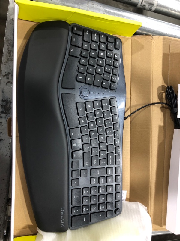 Photo 2 of DeLUX Wired Ergonomic Split Keyboard with Wrist Rest, [Standard Ergo] Keyboard Series with 2 USB Passthrough, Natural Typing Reducing Hand Pressure, 107 Keys for Windows and Mac OS (GM901U-Black)