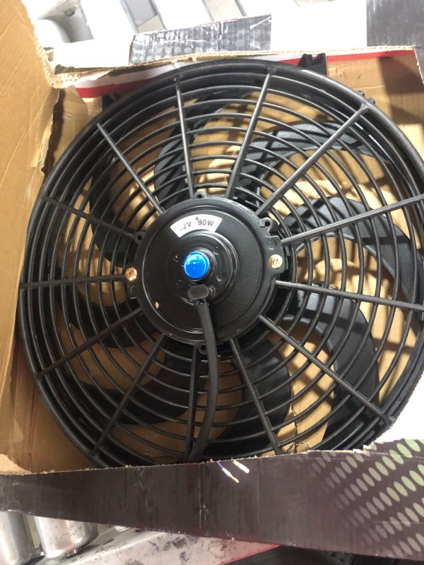 Photo 2 of 14 Inch Universal Slim Fan Push Pull Electric Radiator Cooling Fan Mount Kit 12V 90W Black