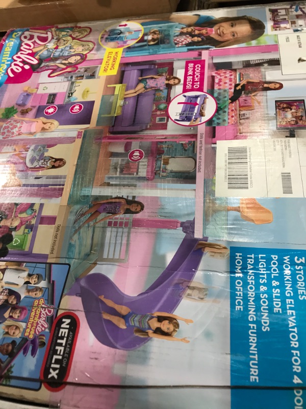 Photo 1 of Barbie DreamHouse Dollhouse with 70+ Accessories, Working Elevator & Slide, Transforming Furniture, Lights & Sounds Wheelchair Accessible Elevator