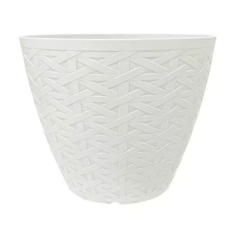 Photo 1 of 13 in. Dia White Ash Resin Woven Texture Planter
