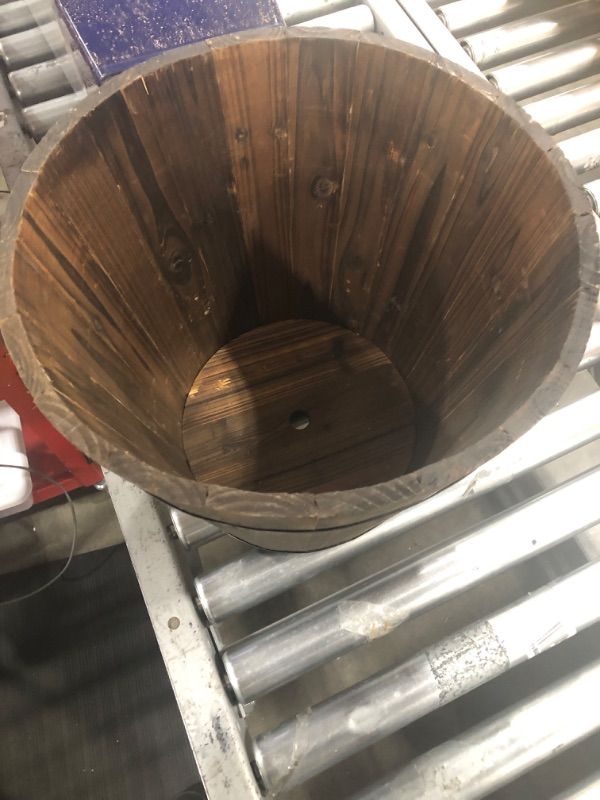 Photo 2 of 13 in. Dia x 10 in. H Brown Wood Bucket Barrel